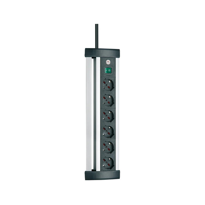 Brennenstuhl Alu-Office-Line, Presa Multipla Con Interruttore Di Sicurezza (Cavo 3 Mt - Ciabatta 6 Prese In Alluminio E Plastica Nera), Da Scrivania