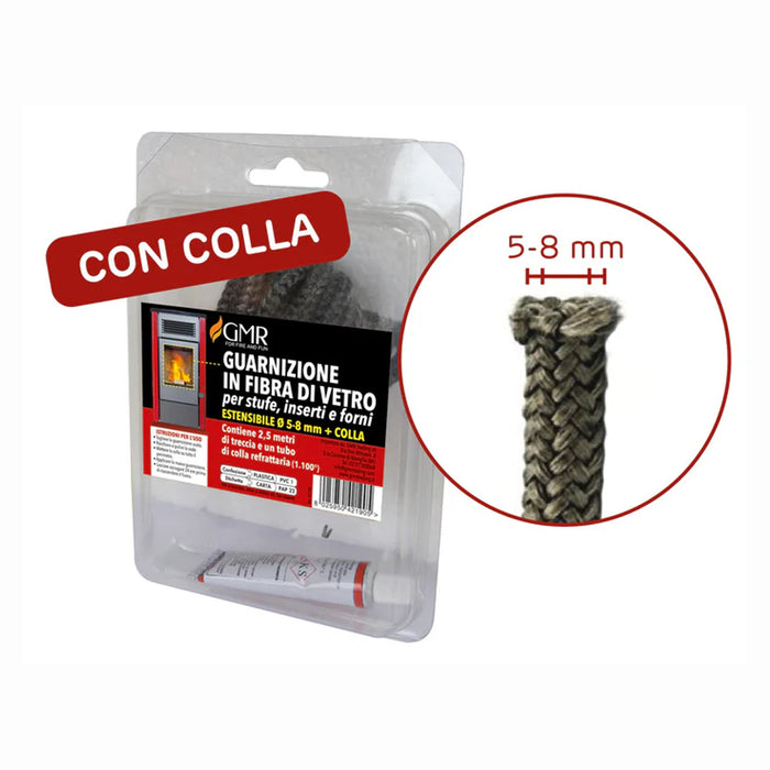 Guarnizione In Fibra Estensibile 5-8mm Vetro Per Sportelli Stufe Caminetti E Forni Con Colla Omaggio