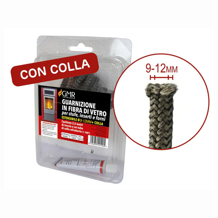 Guarnizione In Fibra Estensibile 9-12mm Vetro Per Sportelli Stufe Caminetti E Forni Con Colla Omaggio