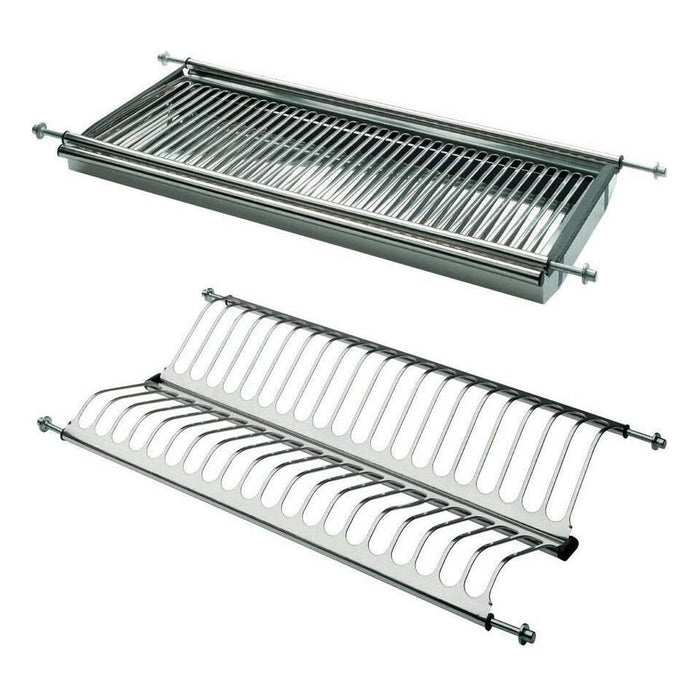 inoxcasa scolapiatti per modulo 90 cm in acciaio inox ad incasso con molle regolabili per mobile pensile kit con raccogli gocce e griglia bicchieri ean 8056209250151