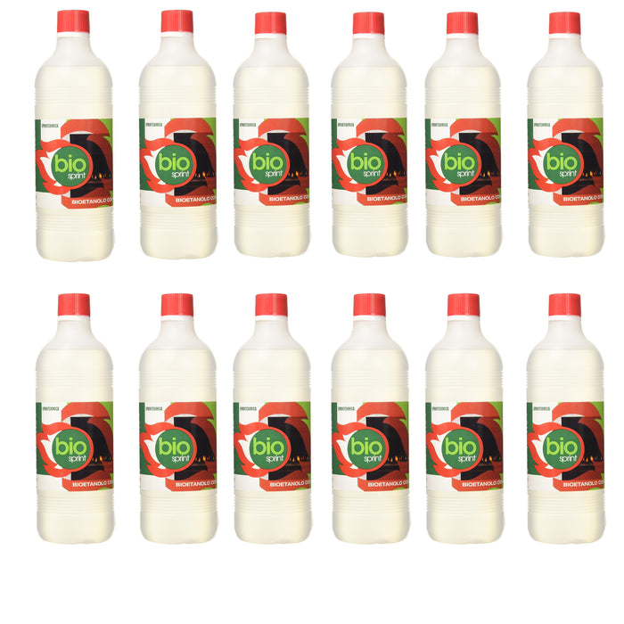 12x1 Lt Bioetanolo Liquido Stufe Bio Sprint 1 Litro 99,9% Inodore No Fumo Naturale No Zolfo