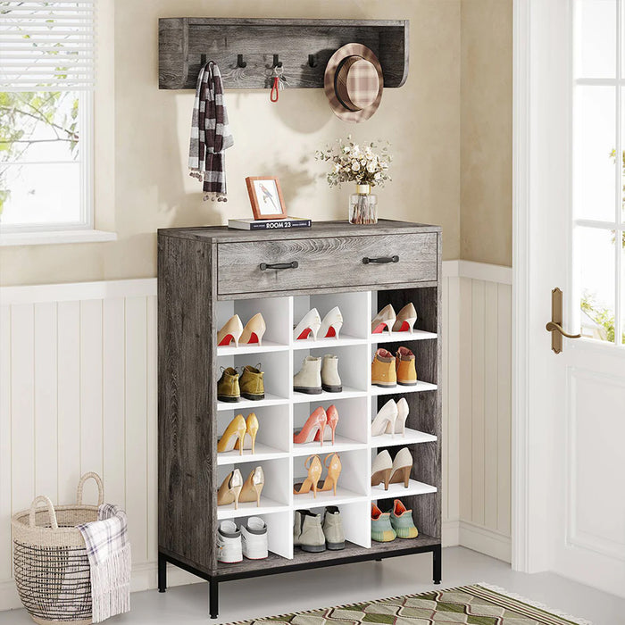 immagine-1-dreamwell-set-ingresso-scarpiera-e-appendiabiti-da-parete-portascarpe-con-15-scomparti-grigio-ean-8054143036763