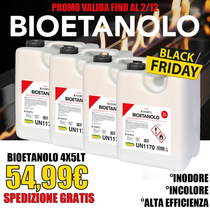 4x Bioetanolo Combustibile Liquido Ecologico Naturale Inodore Camino Kemipol 5lt