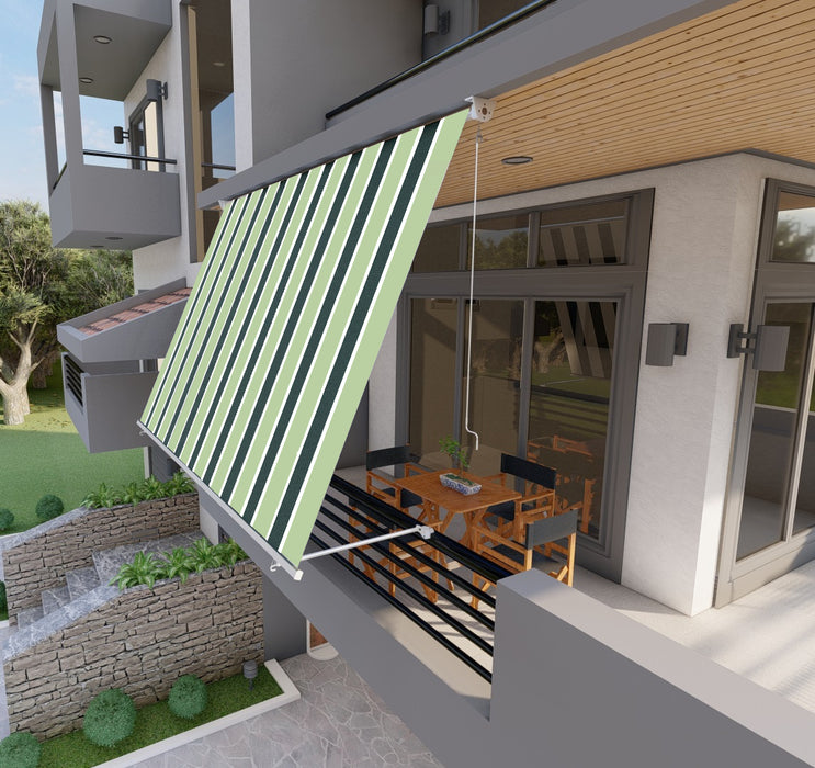 Tenda Da Sole A Caduta 3mt X 2,50mt Con Bracci Regolabili - Verde/Bianco