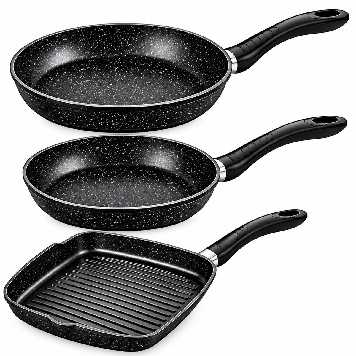 Set Batteria 3 Pz Nera Con 2 Padelle 24/28 E Bistecchieria 28cm