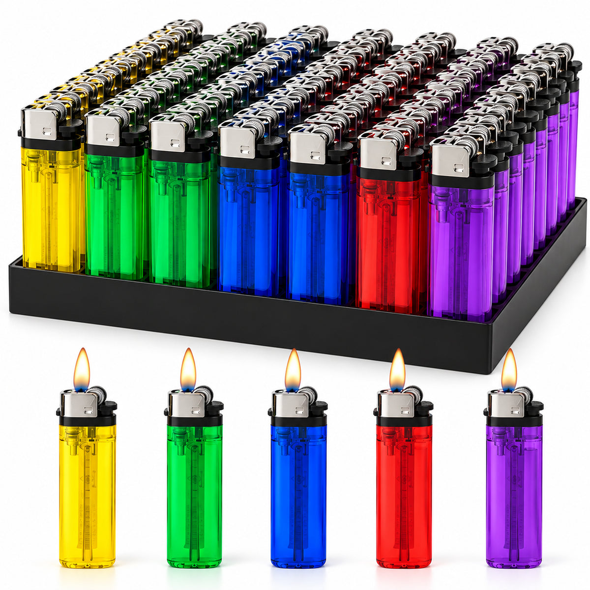 Set 50 Accendini a Pietrina Vari Colori – Accendini con Accensione a Pietra Focaia, Confezione Multipack da 50 Pezzi – 40009426-1