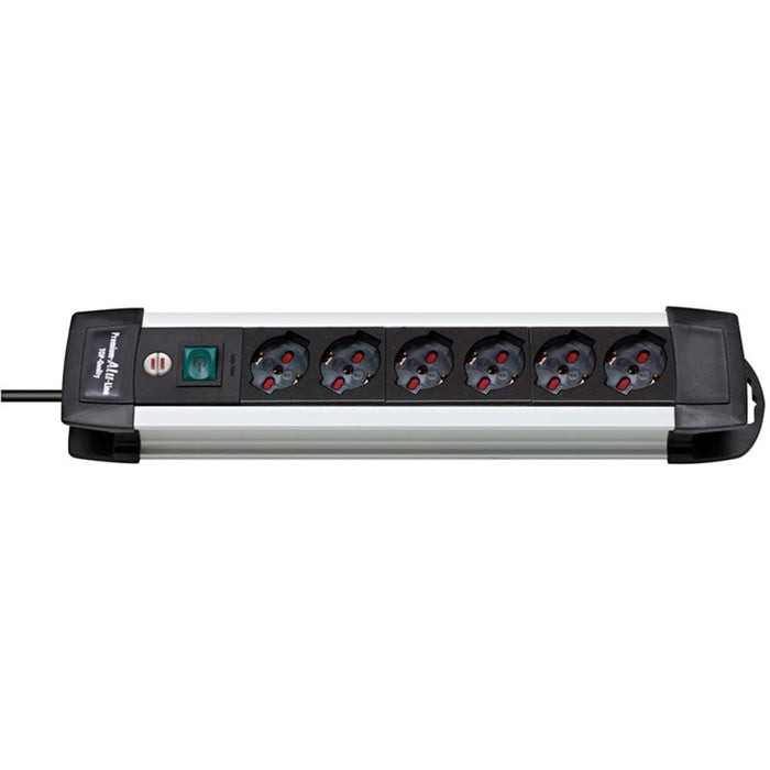 Brennenstuhl Premium-Alu-Line, Presa Multipla Con Interruttore Di Sicurezza (Cavo 3 Mt - Ciabatta 6 Prese In Alluminio) Per Spine Elettriche