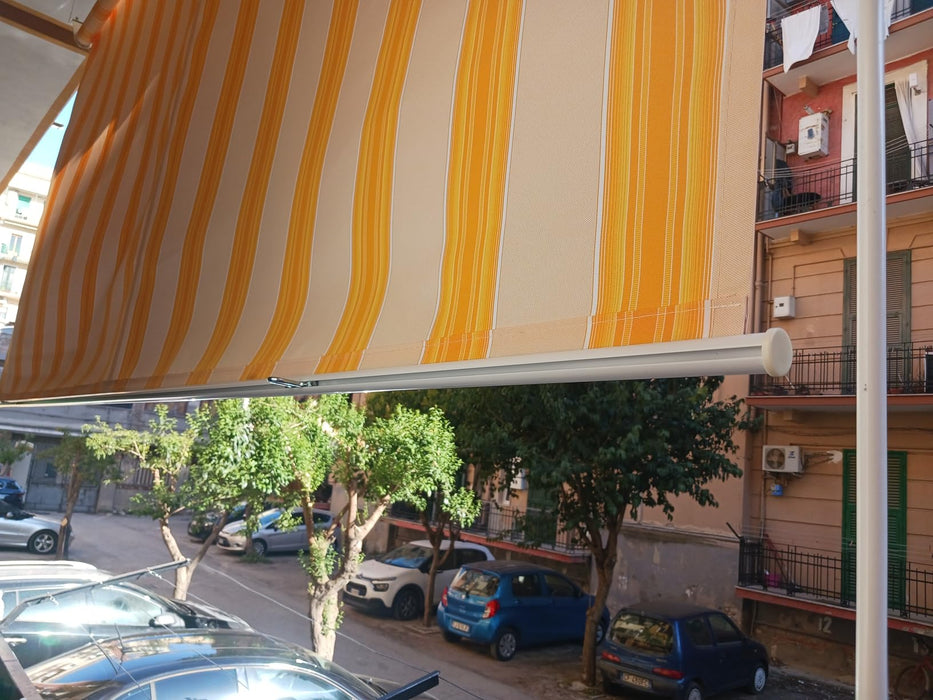 Tenda Da Sole A Caduta 3mt X 2,50mt Con Bracci Regolabili - Giallo/Bianco