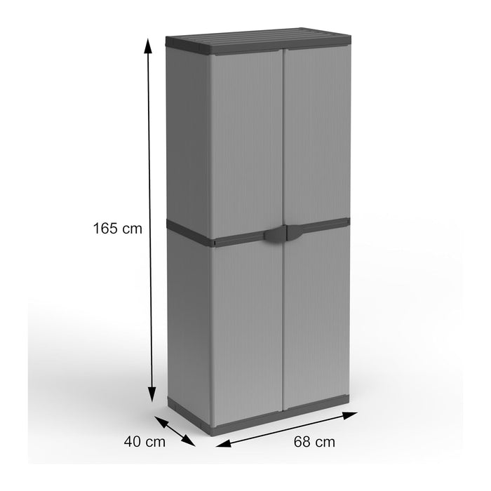 Armadio Tuttopiani Mobiletto Mobile 4 Ripiani E 2 ante In Plastica Uso Interno Ed Esterno - 68x40x165cm