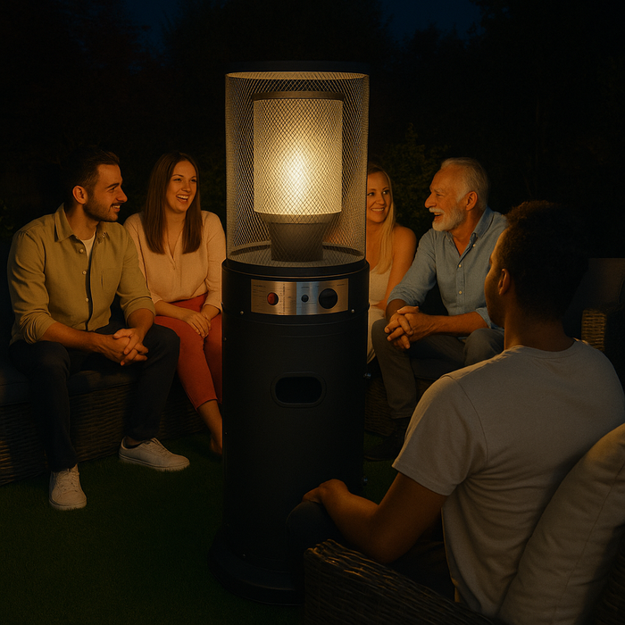 SOLEILUX Stufa Patio a Gas da Esterno, Riscaldatore Gpl Portatile con Ruote, Bruciatore Riscaldante Arredo, per Terrazzo Patio Giardino Locali Ristoranti Bar, In Acciaio Potenza 13 Kw - NERO