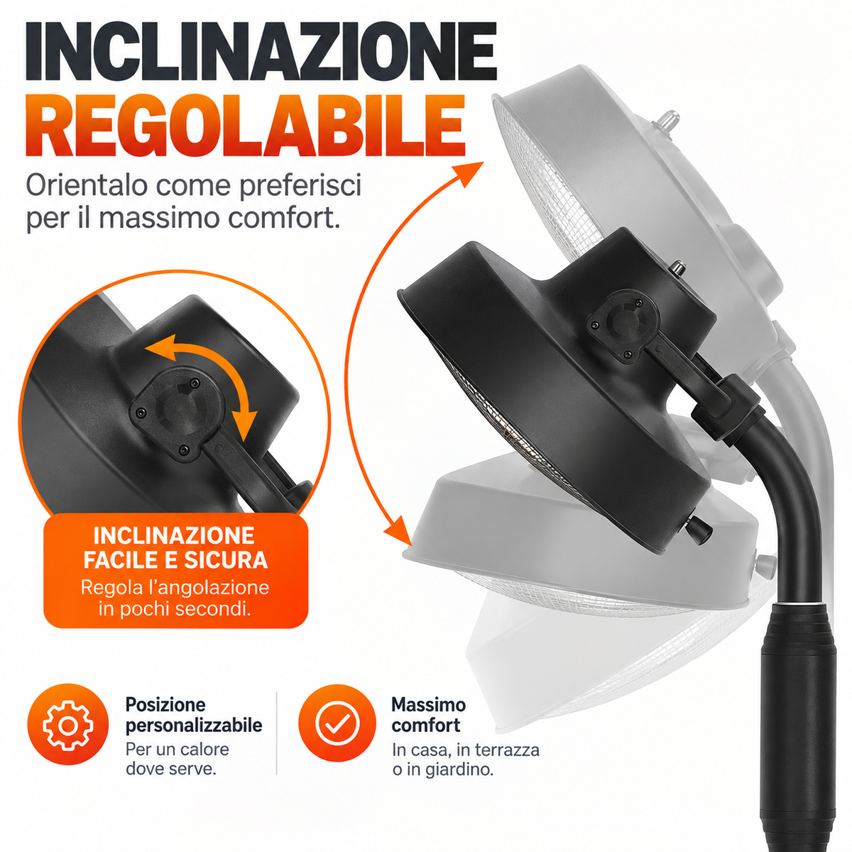 Stufa Patio Fungo Riscaldatore Elettrico Piantana 2000W Carbonio H.202cm - Inclinazione e potenza regolabile - Protezione IP24