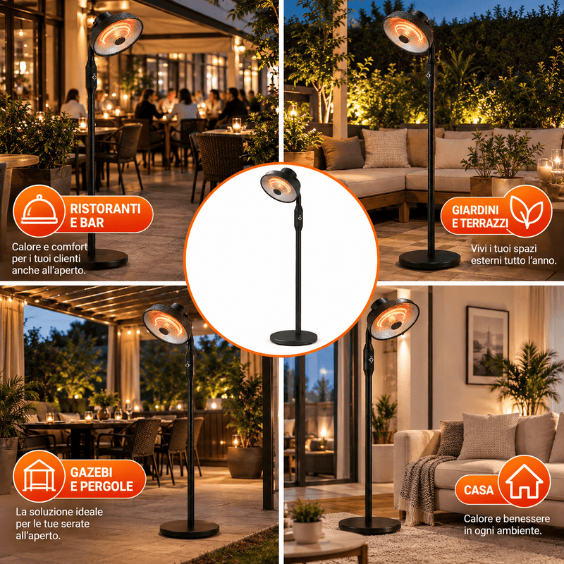 Stufa Patio Fungo Riscaldatore Elettrico Piantana 2000W Carbonio H.202cm - Inclinazione e potenza regolabile - Protezione IP24-7