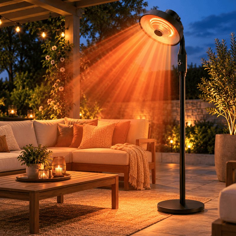 Stufa Patio Fungo Riscaldatore Elettrico Piantana 2000W Carbonio H.202cm - Inclinazione e potenza regolabile - Protezione IP24-8