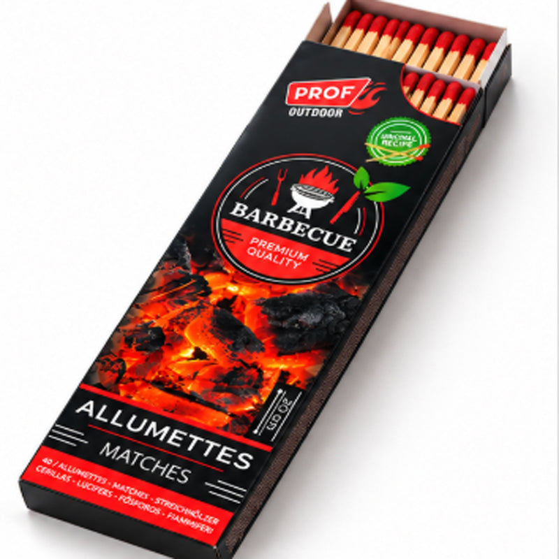 Fiammiferi Lunghi 20 cm per Barbecue, Camino e Stufa – Confezione da 40 Pezzi, Fiammiferi in Legno per Accensione Fuoco, BBQ e Candele – 40806011-5