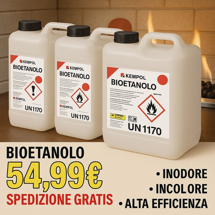 4x Bioetanolo Combustibile Liquido Ecologico Naturale Inodore Camino Kemipol 5lt