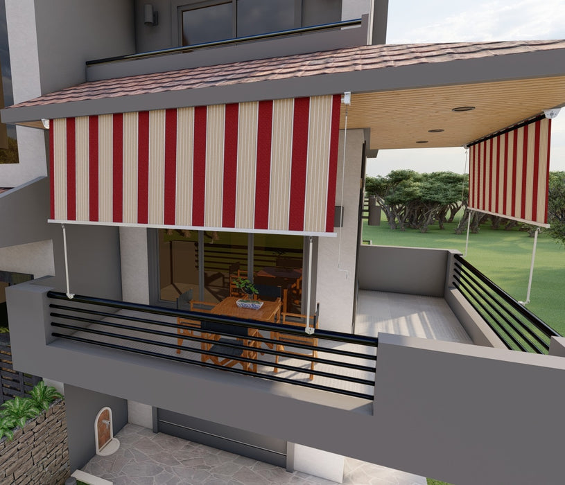 Tenda Da Sole A Caduta 3mt X 2,50mt Con Bracci Regolabili - Panna/Bordeaux