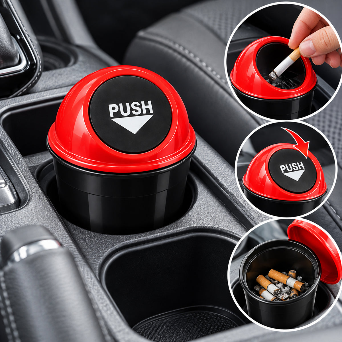 Posacenere da Auto in Plastica con Coperchio a Spinta per Sigarette, Contenitore per Automobile 405090006-1
