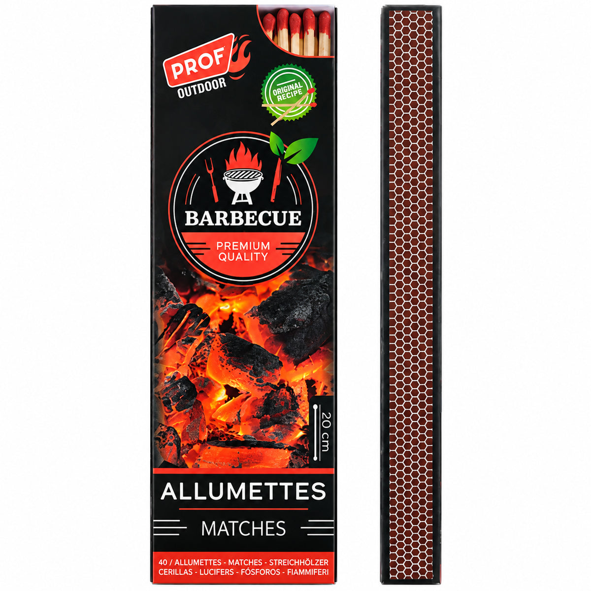 Fiammiferi Lunghi 20 cm per Barbecue, Camino e Stufa – Confezione da 40 Pezzi, Fiammiferi in Legno per Accensione Fuoco, BBQ e Candele – 40806011-1