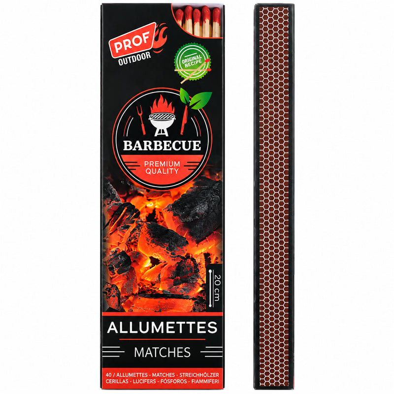 Fiammiferi Lunghi 20 cm per Barbecue, Camino e Stufa – Confezione da 40 Pezzi, Fiammiferi in Legno per Accensione Fuoco, BBQ e Candele – 40806011-1