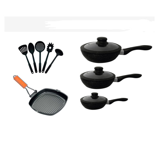 immagine-1-bavaria-set-batteria-12-pz-nera-con-3-padelle-bistecchiera-e-utensili-da-cucina-ean-8052693098156