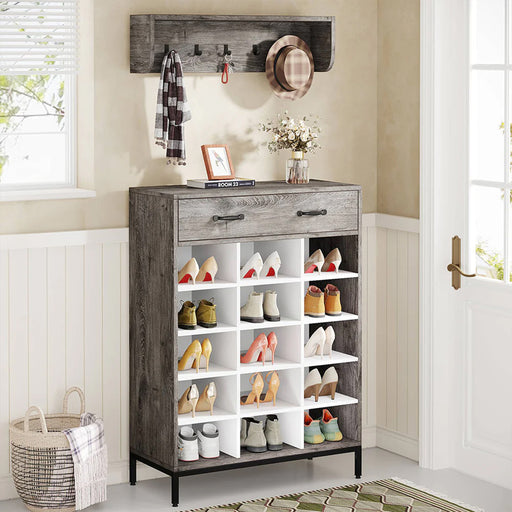 immagine-1-dreamwell-set-ingresso-scarpiera-e-appendiabiti-da-parete-portascarpe-con-15-scomparti-grigio-ean-8054143036763