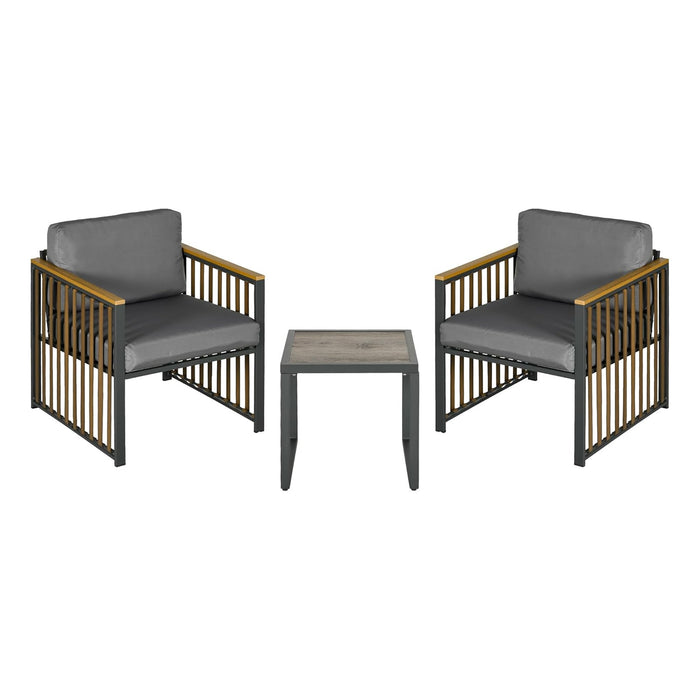 generico set da giardino 3 pezzi in rattan e acciaio con 2 sedie 66x68x68 cm e tavolino da caffe 45 cm