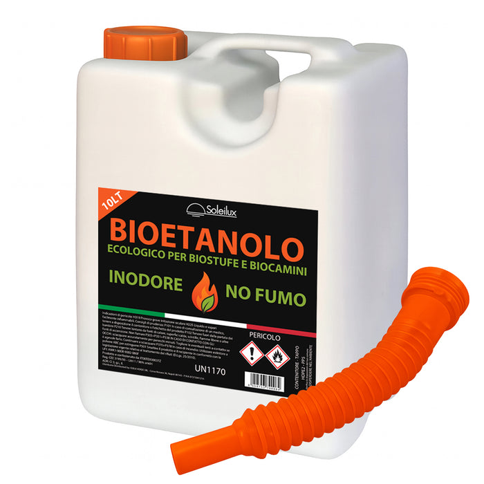 soleilux bioetanolo combustibile per stufe bio 10lt con travasatore in omaggio inodore no fumo naturale no zolfo ean 8058753790084