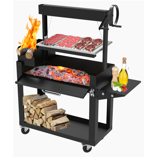 soleilux soleilux barbecue a legna o carbone con griglia regolabile a manovella struttura robusta con mensola ribaltabile e portalegna ean 8058753794754