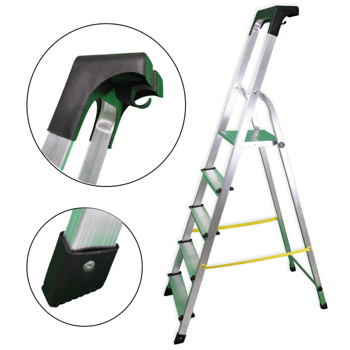 soleilux soleilux scala in alluminio unica 5 gradini con portaoggetti portata certificata 150kg en131 tuv ean 8058753792873