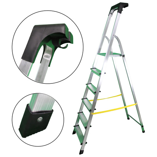soleilux soleilux scala in alluminio unica 6 gradini con portaoggetti portata certificata 150kg en131 tuv ean 8058753791739
