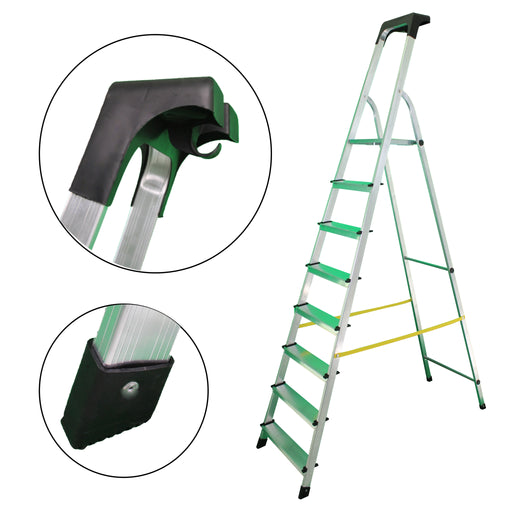 soleilux soleilux scala in alluminio unica 8 gradini con portaoggetti portata certificata 150kg en131 tuv ean 8058753793412