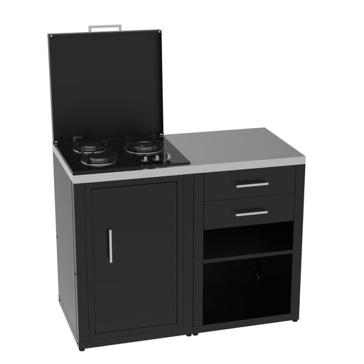 soleilux soleilux set cucina da esterno a gas 2 elementi con 2 cassetti estraibili struttura in acciaio e piano in acciaio inox nero ean 8058753799650
