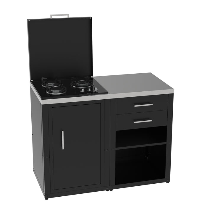 soleilux soleilux set cucina da esterno a gas 2 elementi con 2 cassetti estraibili struttura in acciaio e piano in acciaio inox nero ean 8058753799650
