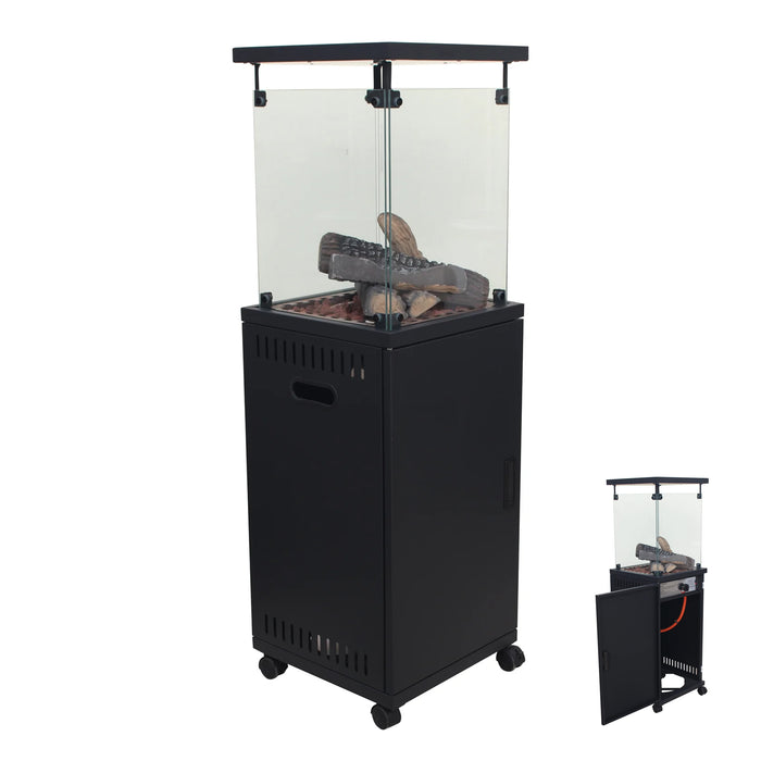 soleilux stufa patio a gas gpl 11 kw con accensione piezoelettrica e legnetti decorativi riscaldatore da esterno decorativo 42x42x h 140cm ideale per bar ristoranti strutture ean 8052780966351