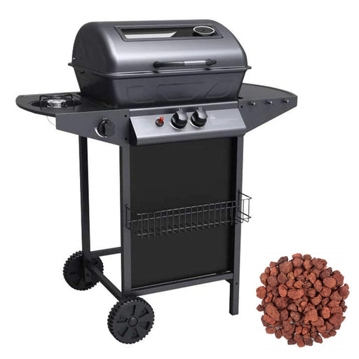 dreamwell barbecue a gas con pietra lavica 2 fuochi fornello piano laterali con griglia acciaio ean 8059221000841