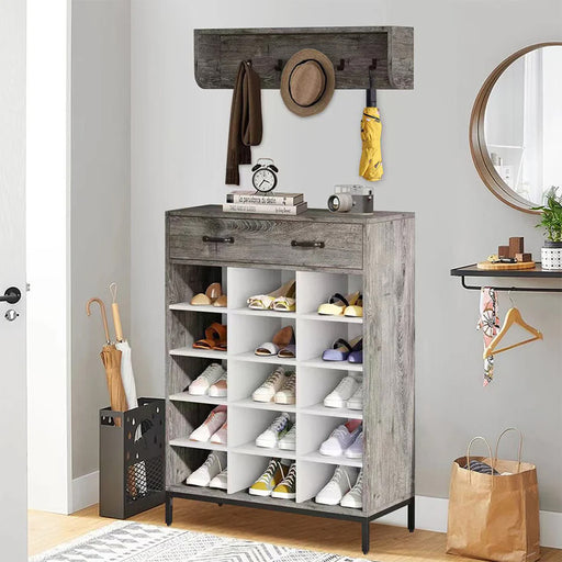 immagine-2-dreamwell-set-ingresso-scarpiera-e-appendiabiti-da-parete-portascarpe-con-15-scomparti-grigio-ean-8054143036763