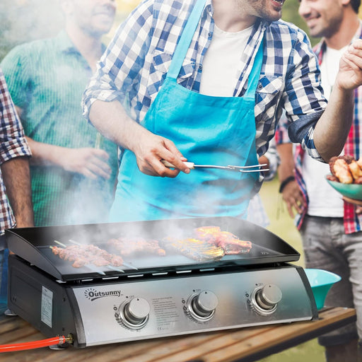 green island piastra barbecue a gas in acciaio smaltato con 3 bruciatori potenza 7 5 kw 3 zone di cottura e coperchio