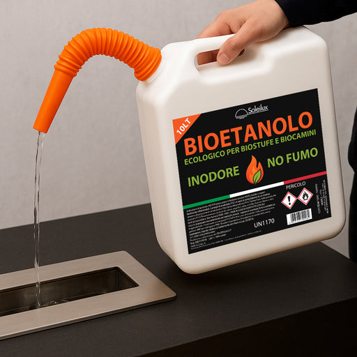 soleilux bioetanolo combustibile per stufe bio 10lt con travasatore in omaggio inodore no fumo naturale no zolfo ean 8058753790084