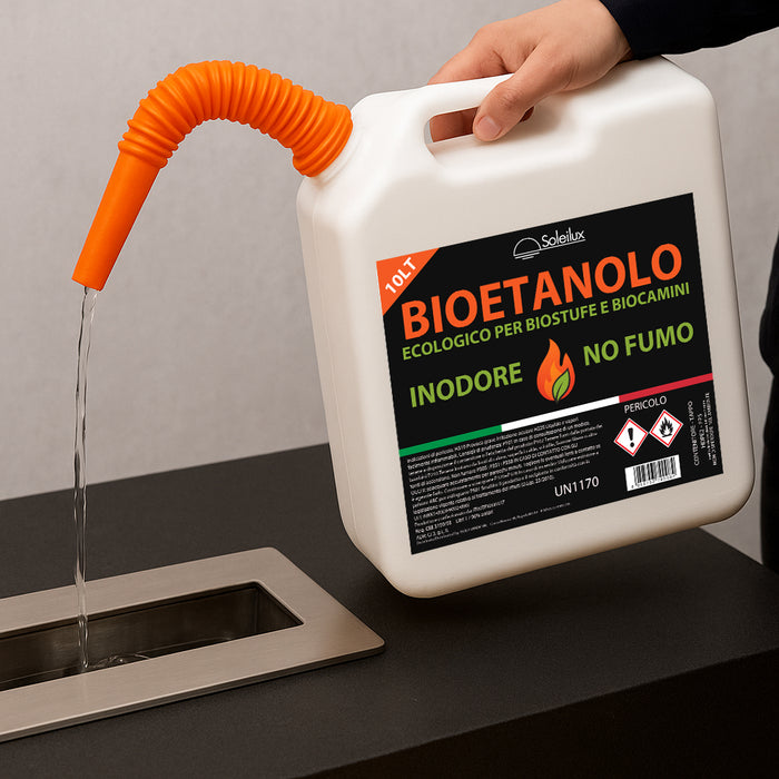 soleilux bioetanolo combustibile per stufe bio 10lt con travasatore in omaggio inodore no fumo naturale no zolfo ean 8058753790084