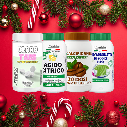 soleilux christmas box pulizie 4 kg acido citrico percarbonato di sodio candeggina effervescente e decalcificante per macchine da caffe granulare idea regalo natale con biglietto di auguri ean 8058753798059