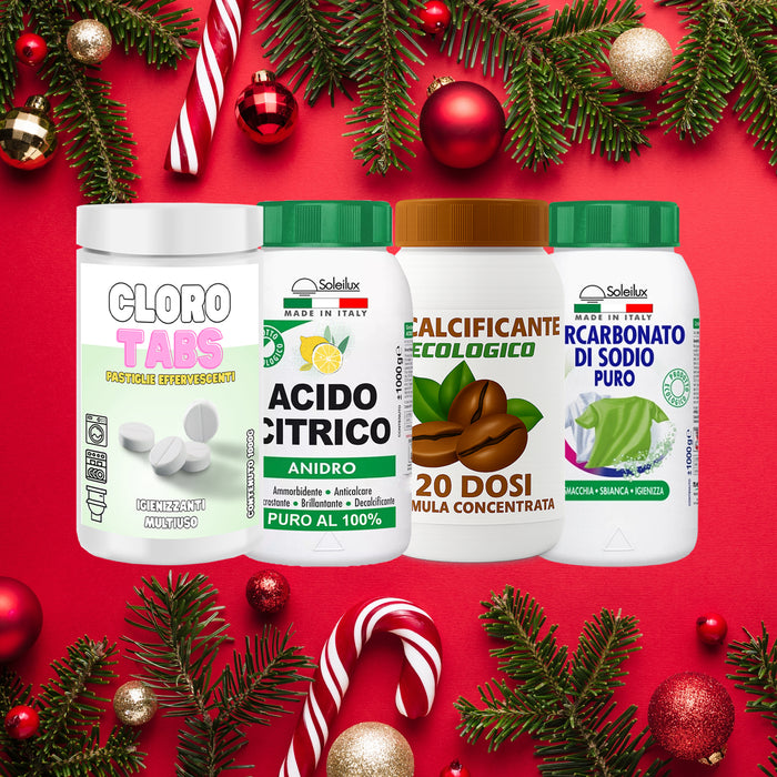soleilux christmas box pulizie 4 kg acido citrico percarbonato di sodio candeggina effervescente e decalcificante per macchine da caffe granulare idea regalo natale con biglietto di auguri ean 8058753798059