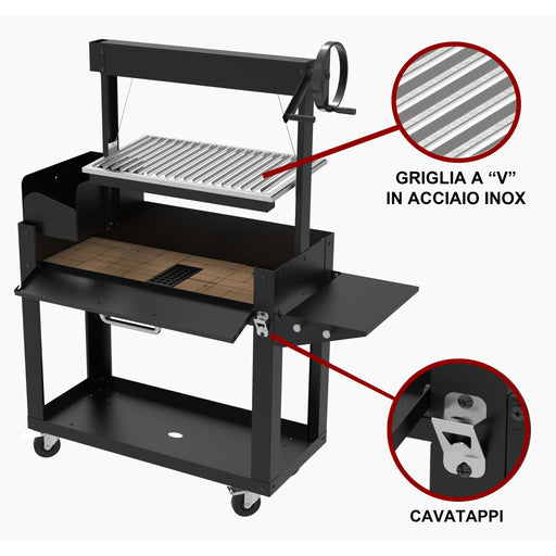 soleilux soleilux barbecue a legna o carbone con griglia regolabile a manovella struttura robusta con mensola ribaltabile e portalegna ean 8058753794754