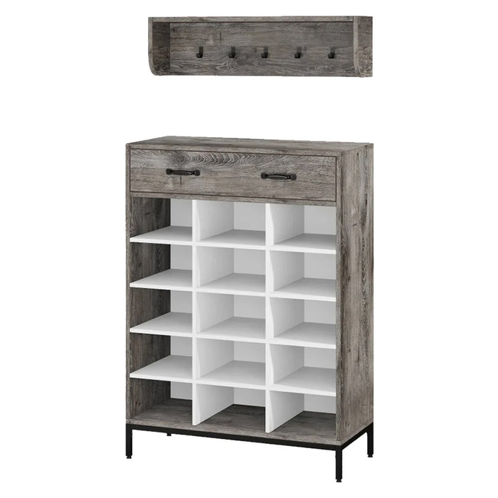immagine-3-dreamwell-set-ingresso-scarpiera-e-appendiabiti-da-parete-portascarpe-con-15-scomparti-grigio-ean-8054143036763