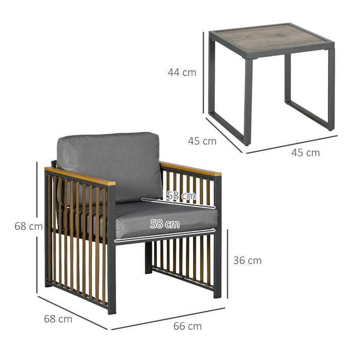 generico set da giardino 3 pezzi in rattan e acciaio con 2 sedie 66x68x68 cm e tavolino da caffe 45 cm