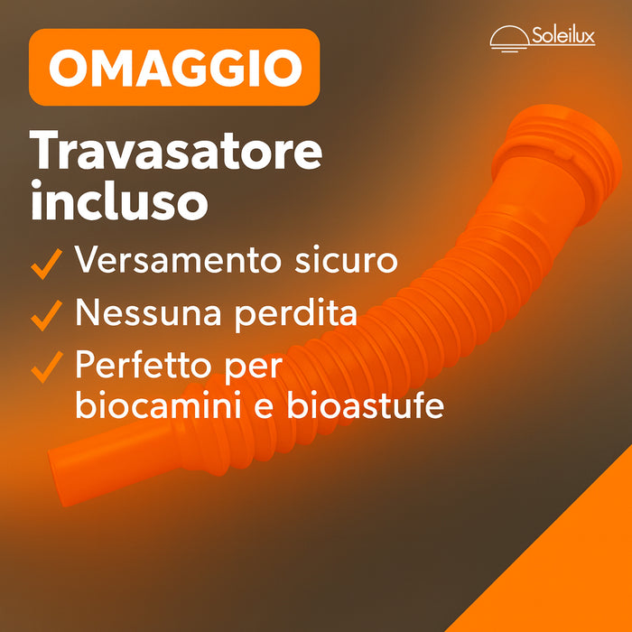 soleilux bioetanolo combustibile per stufe bio 10lt con travasatore in omaggio inodore no fumo naturale no zolfo ean 8058753790084