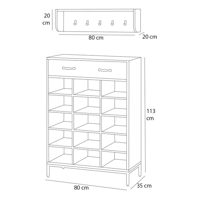 immagine-4-dreamwell-set-ingresso-scarpiera-e-appendiabiti-da-parete-portascarpe-con-15-scomparti-grigio-ean-8054143036763