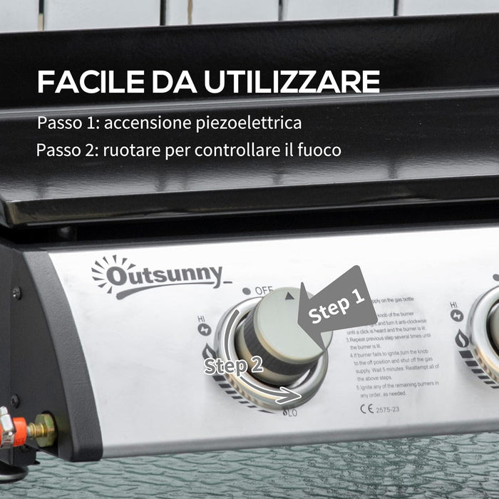 green island piastra barbecue a gas in acciaio smaltato con 3 bruciatori potenza 7 5 kw 3 zone di cottura e coperchio