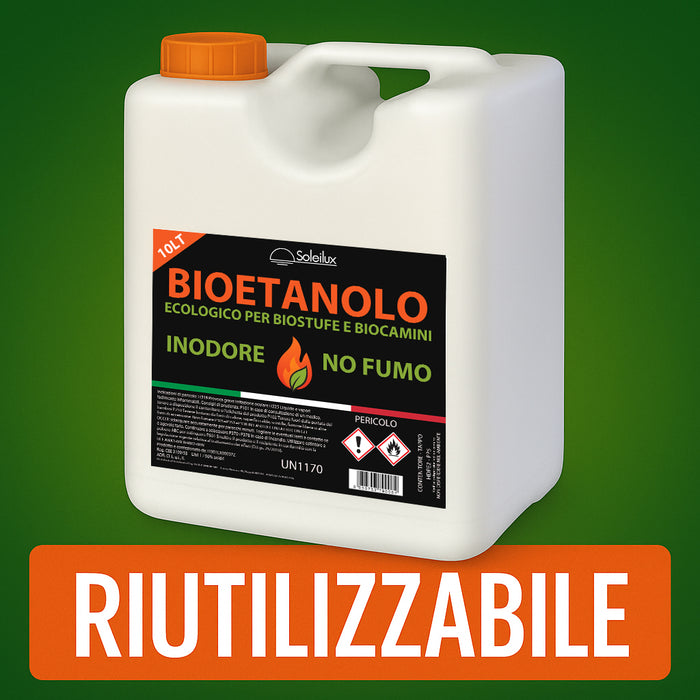 soleilux bioetanolo combustibile per stufe bio 10lt con travasatore in omaggio inodore no fumo naturale no zolfo ean 8058753790084