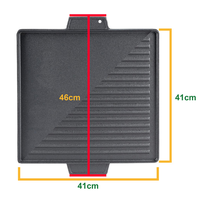 soleilux griglia bistecchiera 2 in 1 quadrata in ghisa universale antiaderente 40x40 cm liscia e rigata con 2 manici ean 8058753792224
