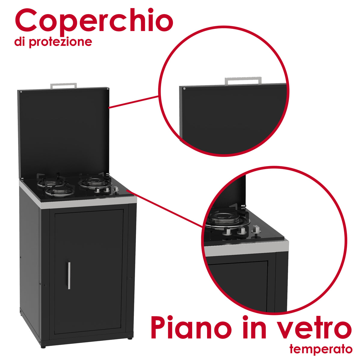 soleilux soleilux set cucina da esterno a gas 2 elementi con 2 cassetti estraibili struttura in acciaio e piano in acciaio inox nero ean 8058753799650